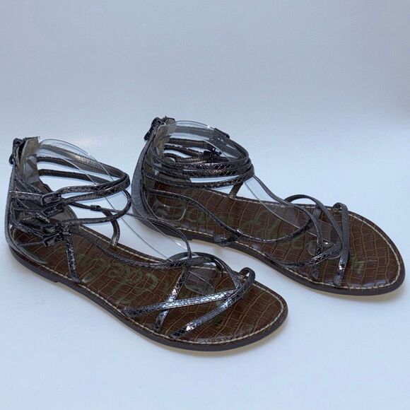 Sam Edelman Gable Pewter Gladiator Sandal Womens Back Zip‎ Sz 11 metallic w/box - Picture 4 of 9